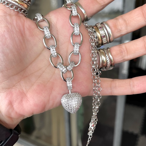 Platinum plated Clear cubic zirconia rhinestone cz heart silver valentine choker - Picture 9 of 11